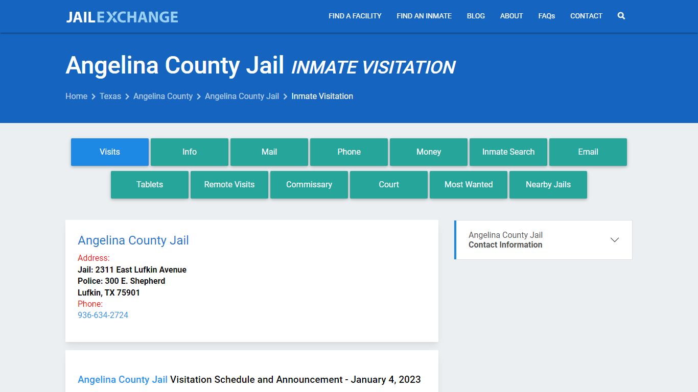 Inmate Visitation - Angelina County Jail, TX - Jail Exchange